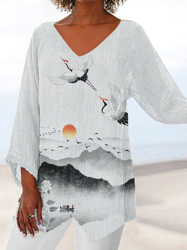 W&W Mode | Damen T-Shirts Locker Print V-Ausschnitt Kurze Ärmel T-Shirt