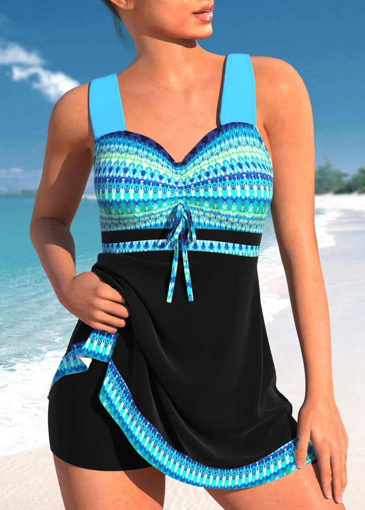 W&W Mode blauer, schmaler, leichter Patchwork-Tankini