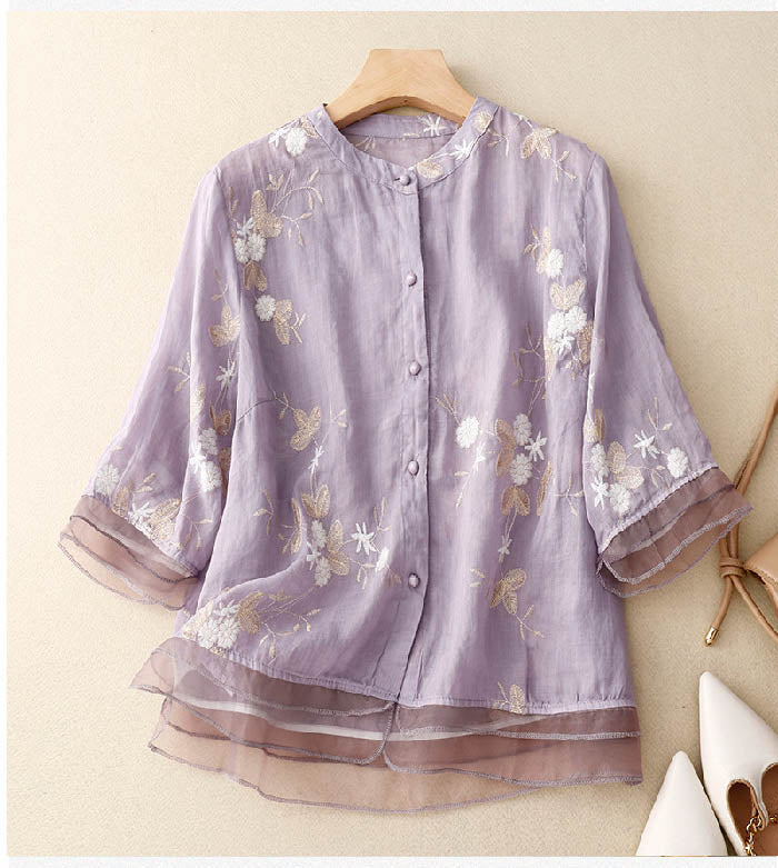 W&W Mode | Bestickte Baumwoll Leinen Bluse