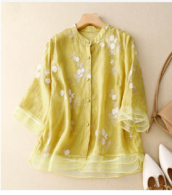 W&W Mode | Bestickte Baumwoll Leinen Bluse