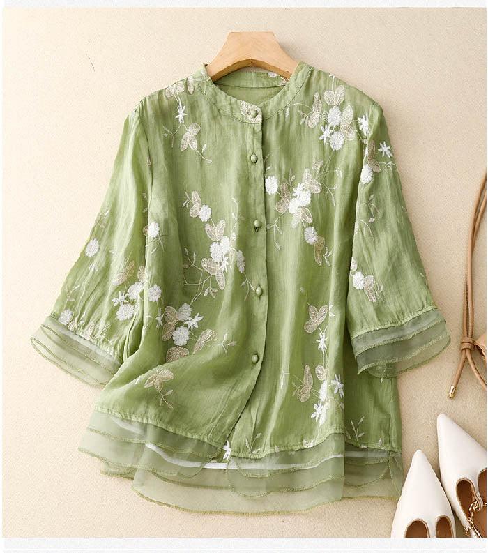W&W Mode | Bestickte Baumwoll Leinen Bluse