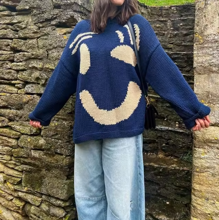 Oversize-Damenpullover aus Baumwollstrick mit O-Ausschnitt